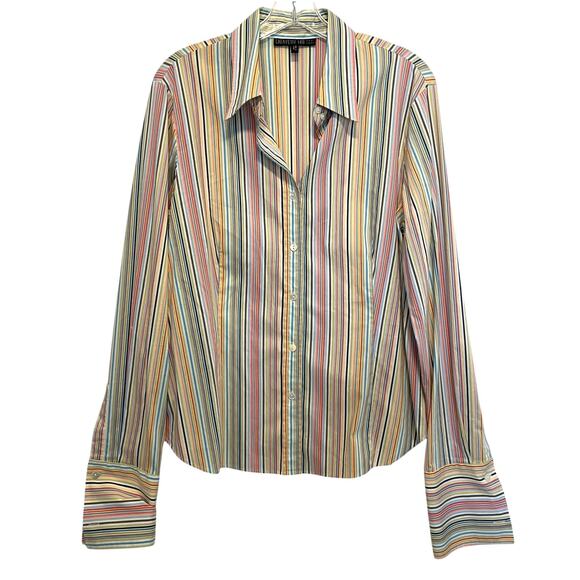 Lafayette 148 Striped Button Top Womens XL Multicolor Cotton Casual Preppy Shirt - Picture 1 of 7